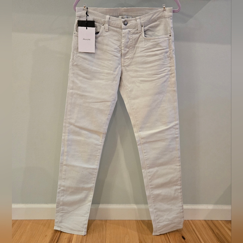AGLINI Fabian Men's Slim Fit Classic Jeans in Light Grey Button Fly 32/30 NWT